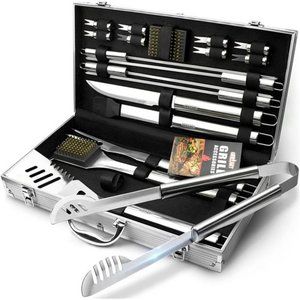 BBQ Grill Utensil Tools Set Reinforced BBQ Tongs 19-Piece Stainless-Steel